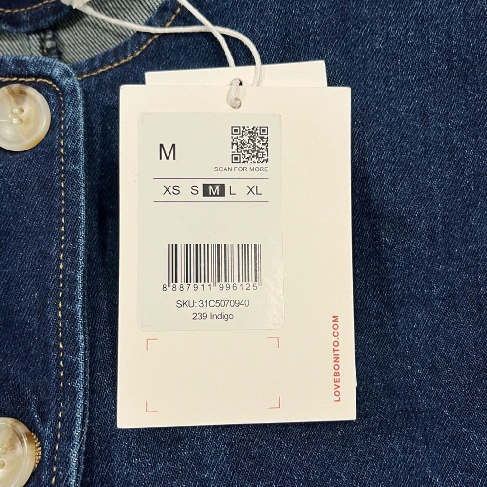 NWT Love, Bonito Relaxed Denim Round Neck Button Down Vest Top in Indigo - Picture 9 of 12